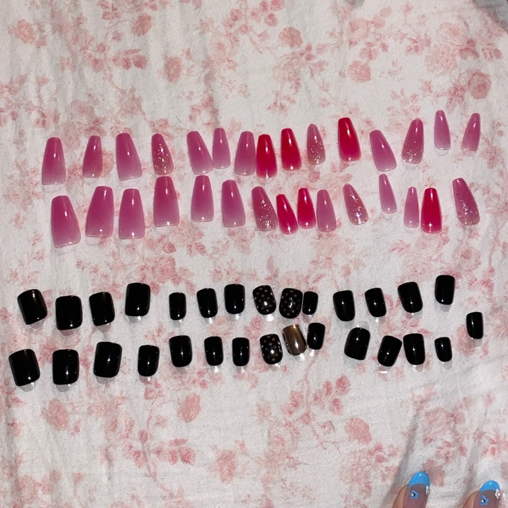 Pink and black fake nails